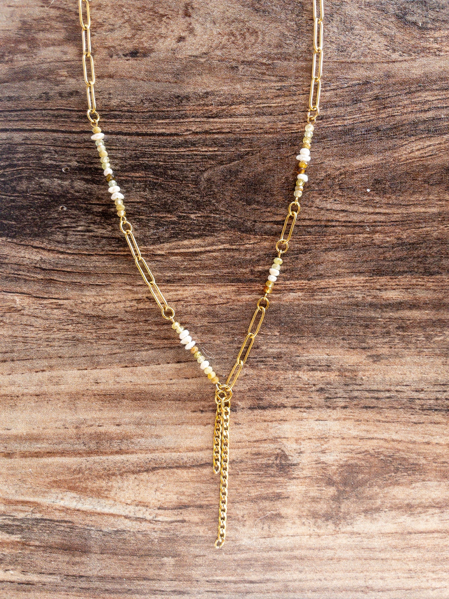 18k gold & Green garnet & Freshwater pearls